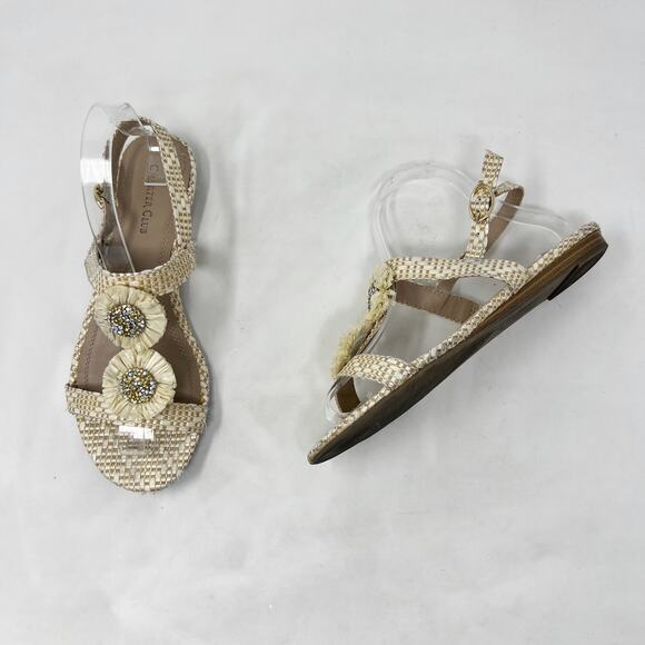 [Charter Club] Tan Cream Zooey Woven Raffia T-Strap Floral Slingback Sandals 8 - Picture 7 of 12